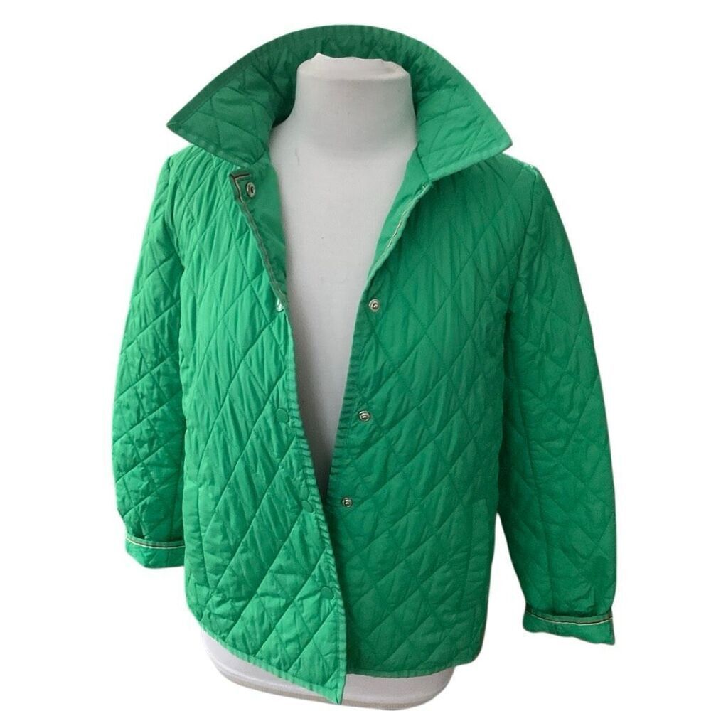 Talbots Kelly Green Quilted Barn Coat, S. Preppy Spring